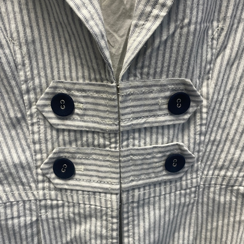 LOFT White and Gray Striped Double-Breasted Cotton-Blend Blazer, NWT - Picture 3 of 7